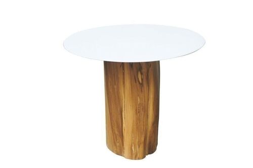 Table d'appoint power
 coated blanc et pied
 teck 50x46cm virro