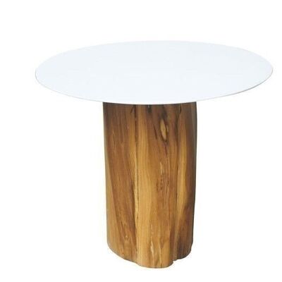 Table d'appoint power
 coated blanc et pied
 teck 50x46cm virro
