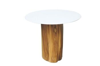 Table d'appoint power
 coated blanc et pied
 teck 50x46cm virro 1