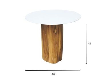 Table d'appoint power
 coated blanc et pied
 teck 50x46cm virro 4