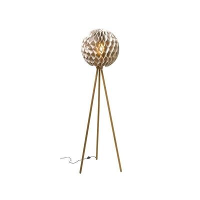 FLOOR LAMP SHADE IN
 TAUPE LINEN TEAK FEET
 45X45X163CM