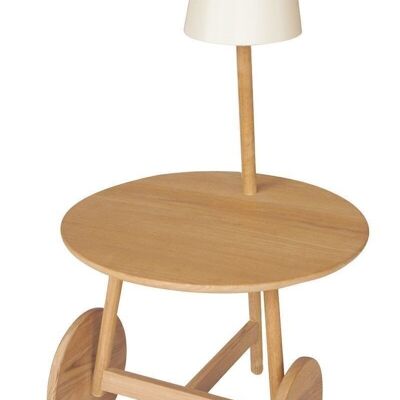 Table d'appoint en teck
 avec lampe+abat-jour
 51x47xht88cm triss