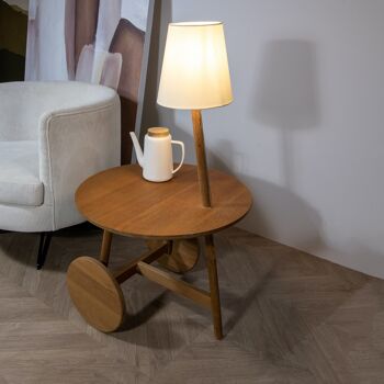 Table d'appoint en teck
 avec lampe+abat-jour
 51x47xht88cm triss 3