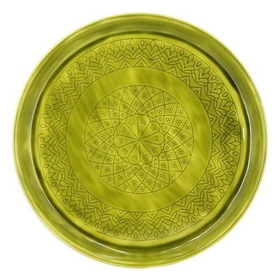 Plateau en métal rond
 émaillé vert olive
 ø48.5cm dehli