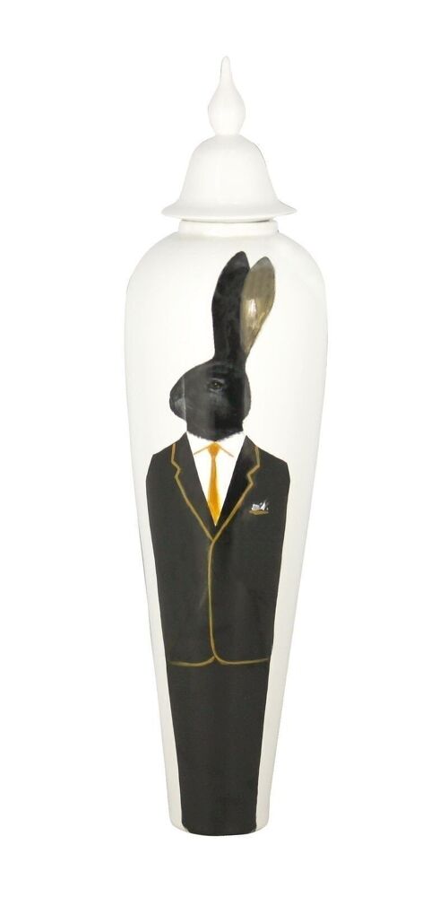 Vase coniglio ceramique
 blanc paint a la main
 lapin noir d18xh71cm