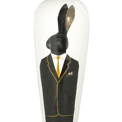 CONIGLIO CERAMIC VASE
 WHITE HAND PAINTED
 BLACK RABBIT D18XH71CM