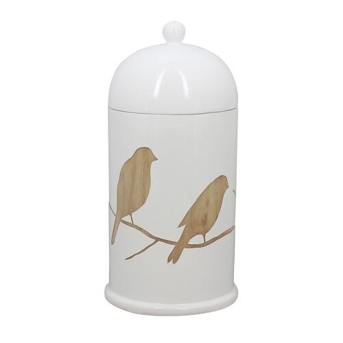 Pot+couvercle blanc en
 bois paulownia sculpte+
 main ø18,6x36cm pajaro