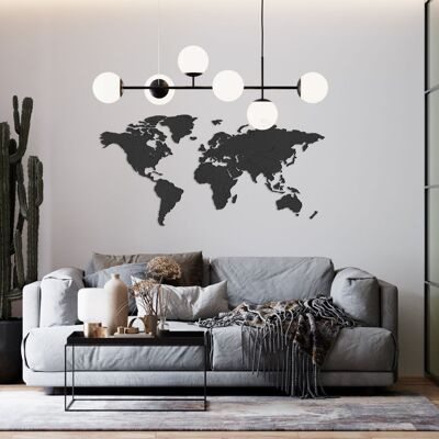 Weltkarte aus Holz - Schwarz - Medium