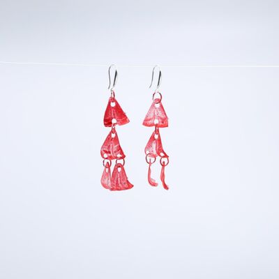 Aqua Chandelier style 2 Earrings - Hand painted - Red