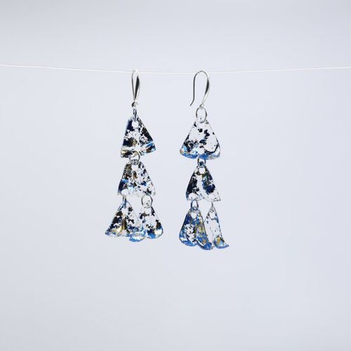 Aqua Chandelier style 2 Earrings - Hand gilded - Gold and Blue