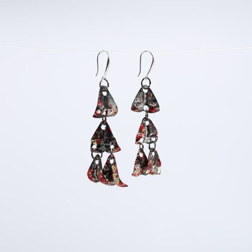 Aqua Chandelier style 2 Earrings - Hand gilded - Black, Red, and Gold