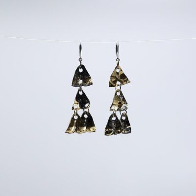Aqua Chandelier style 2 Earrings - Hand gilded - Gold and Black paint