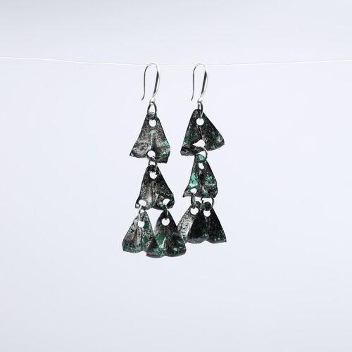 Aqua Chandelier style 2 Earrings - Hand gilded - Green and Black