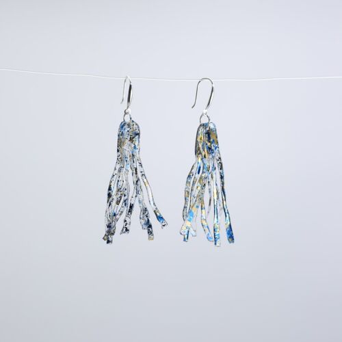 Aqua Willow Tree Earrings - Hand gilded - Gold and Blue