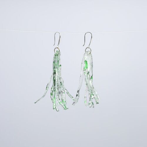 Aqua Willow Tree Earrings - Hand gilded - Green