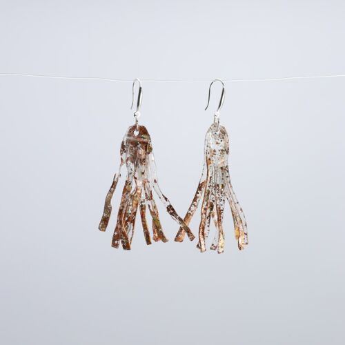 Aqua Willow Tree Earrings - Hand gilded - Rose Gold