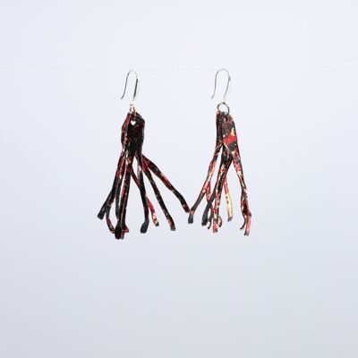 Aqua Willow Tree Earrings - Hand gilded - Black, Red, and Gold