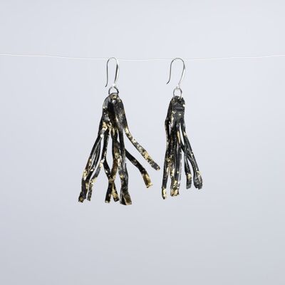 Aqua Willow Tree Earrings - Hand gilded - Gold and Black paint