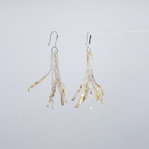 Aqua Willow Tree Earrings - Hand gilded - Gold