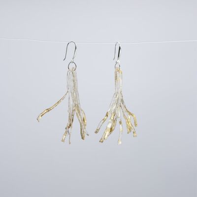 Aqua Willow Tree Earrings - Hand gilded - Gold