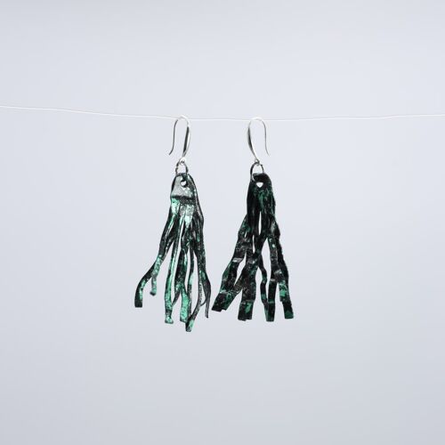 Aqua Willow Tree Earrings - Hand gilded - Green and Black