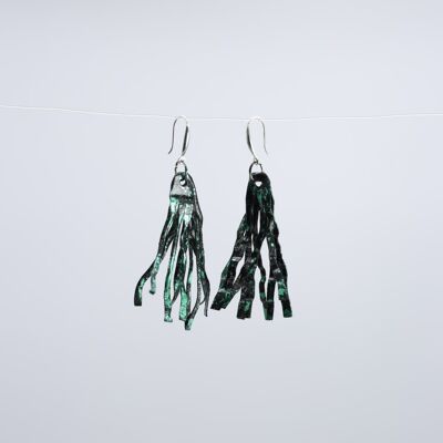 Aqua Willow Tree Earrings - Hand gilded - Green and Black