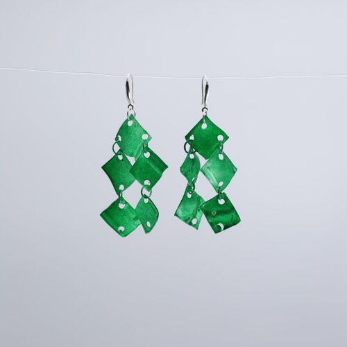 Aqua Chandelier Earrings- Hand painted - Green