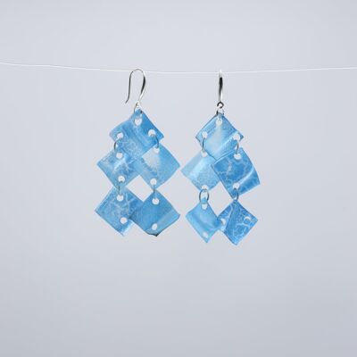 Aqua Chandelier Earrings- Hand painted - Turquoise