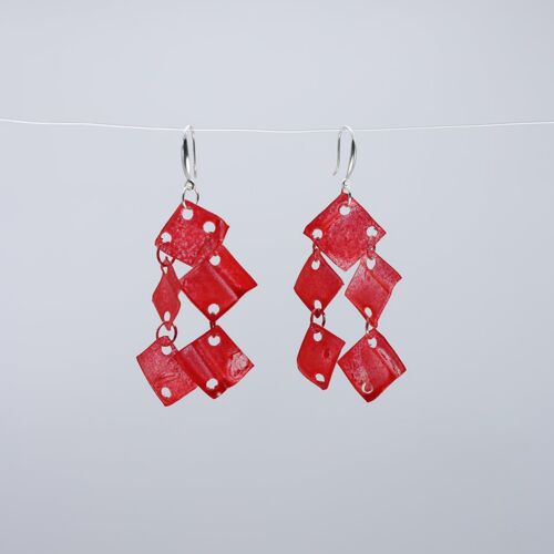 Aqua Chandelier Earrings- Hand painted - Red