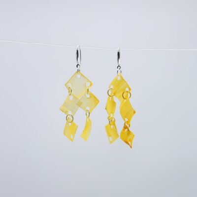 Aqua Chandelier Earrings- Hand painted - Yellow