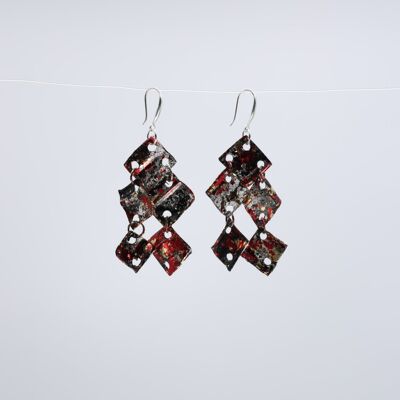 Aqua Chandelier Earrings- Hand gilded - Black, Red and Gold
