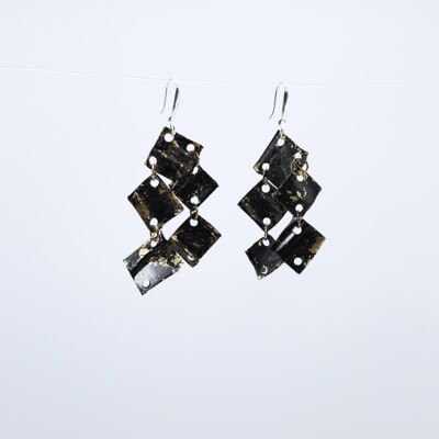Aqua Chandelier Earrings- Hand gilded - Gold and Black paint