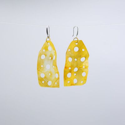 Aqua Big Lotus Roots style 2 Earrings - Hand painted - Yellow