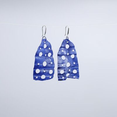 Aqua Big Lotus Roots style 2 Earrings - Hand painted - Blue