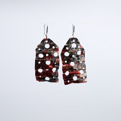 Aqua Big Lotus Roots style 2 Earrings - Hand gilded - Black, Red and Gold