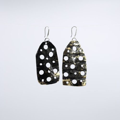 Aqua Big Lotus Roots style 2 Earrings - Hand gilded - Gold and Black paint