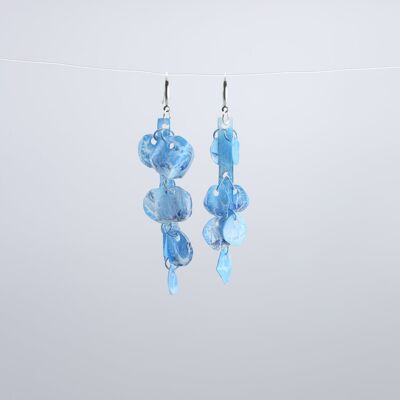 Aqua Water Lily Earrings - Hand painted - Turquoise