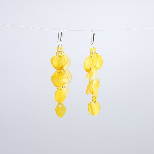 Aqua Water Lily Earrings - Hand painted - Yellow