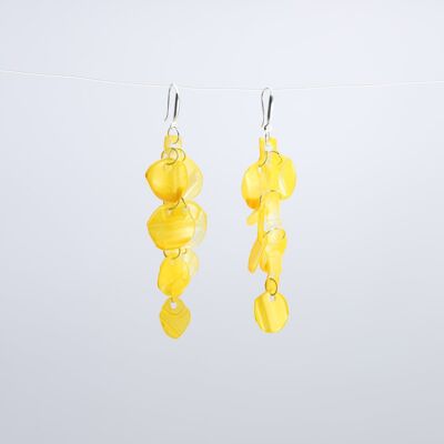 Aqua Water Lily Earrings - Hand painted - Yellow
