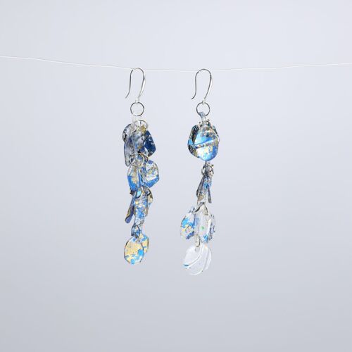 Aqua Water Lily Earrings- Hand gilded - Gold and Blue