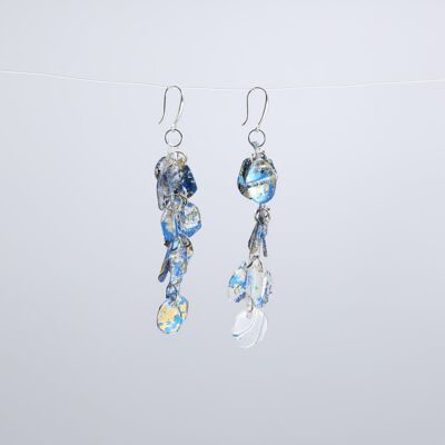 Boucles d'oreilles Aqua Water Lily - Dorées à la main - Or et Bleu