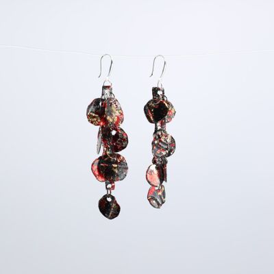 Aqua Water Lily Earrings- Hand gilded - Black/Gold/Red
