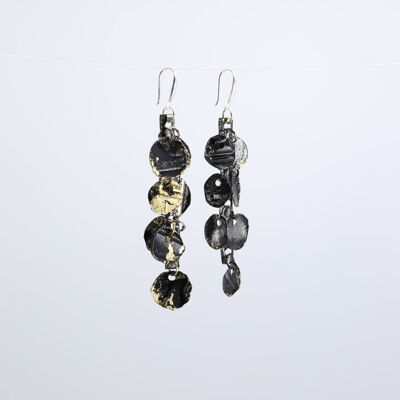 Aqua Water Lily Earrings- Hand gilded - Gold and Black paint