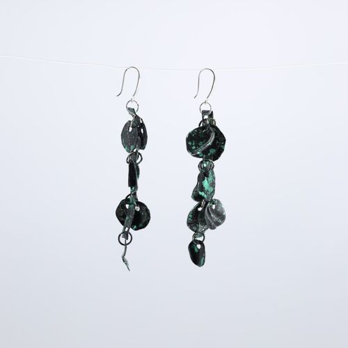 Aqua Water Lily Earrings- Hand gilded - Green and Black