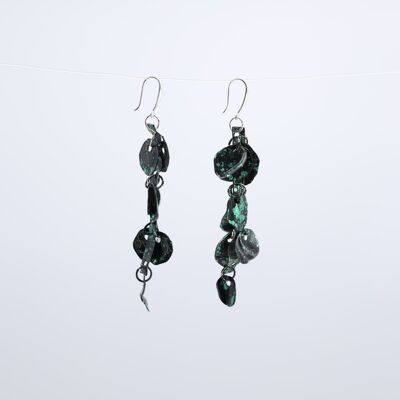 Aqua Water Lily Earrings- Hand gilded - Green and Black