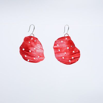 Aqua Big Lotus Roots Earrings - Hand painted - Red