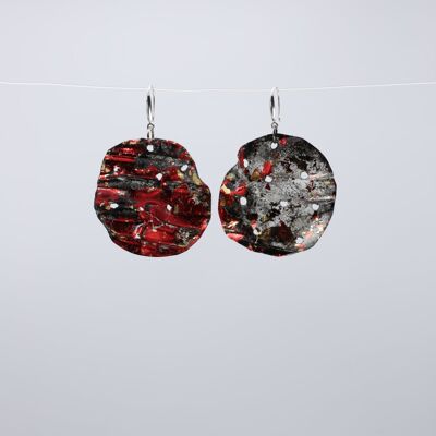 Aqua Big Lotus Roots Earrings - Hand gilded - Black, Red and Gold