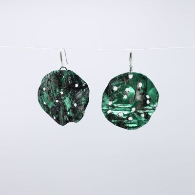 Aqua Big Lotus Roots Earrings - Hand gilded - Green and Black