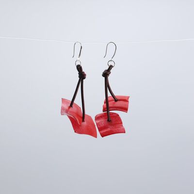Aqua Coral Earrings - Hand painted - Red