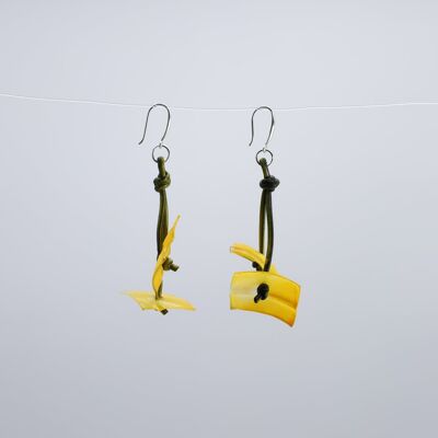 Aqua Coral Earrings - Hand painted - Yellow